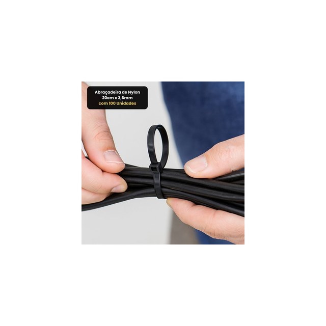 Abraçadeira de Nylon 20cm x 3,6mm com 100 Unidades - Preta