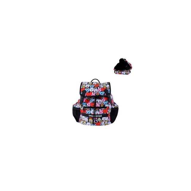 Mochila Costa Infantil Saco BT21 Preta Poliéster MINISO