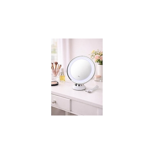 Espelho de Mesa Redondo LED para Maquiagem Com USB - Branca