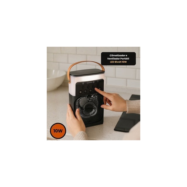 Climatizador e Ventilador Portátil LED Bivolt 10W - Preta