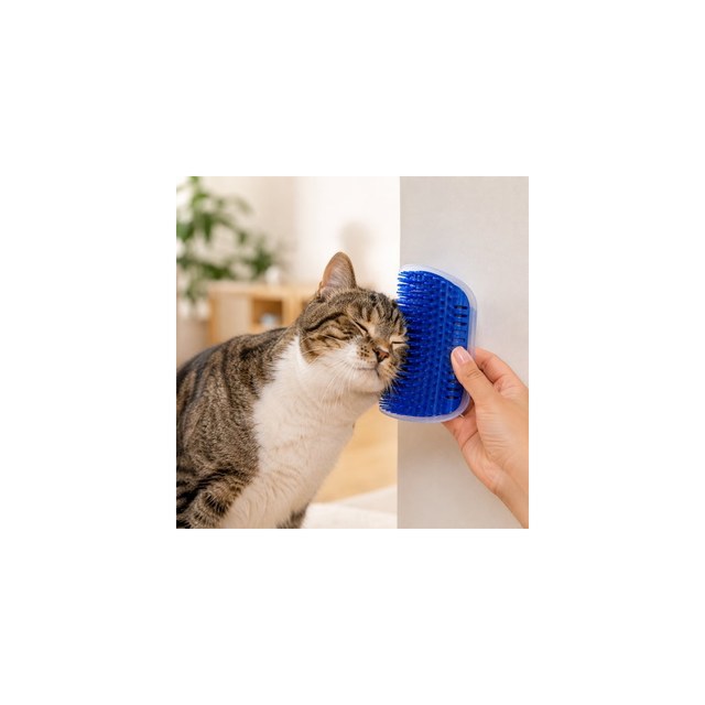 Escova Massageadora Para Gatos com Catnip - Azul